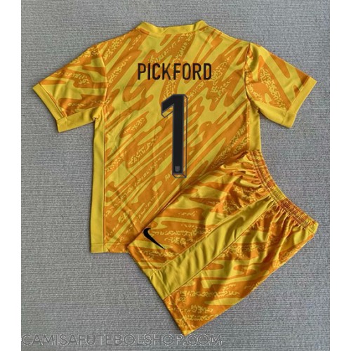 Camisa de time de futebol Inglaterra Jordan Pickford #1 Goleiro Replicas 1º Equipamento Infantil Europeu 2024 Manga Curta (+ Calças curtas)